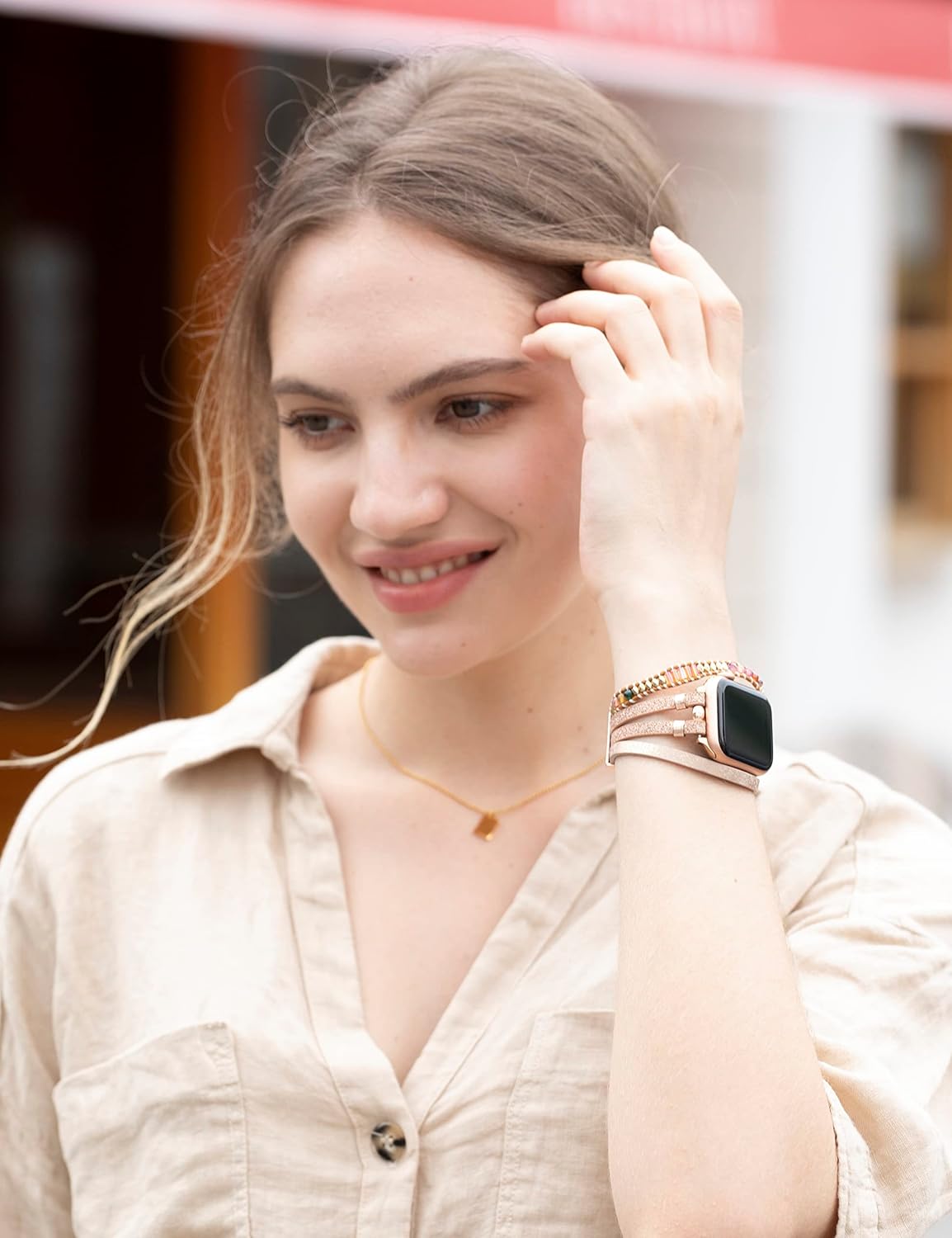 TOYOUTHS Compatible con Apple Watch Band – Pulsera bohemia de cuero con cuentas multihebra para iWatch Ultra 12 (1.732 pulgadas), Series 987 (1.614