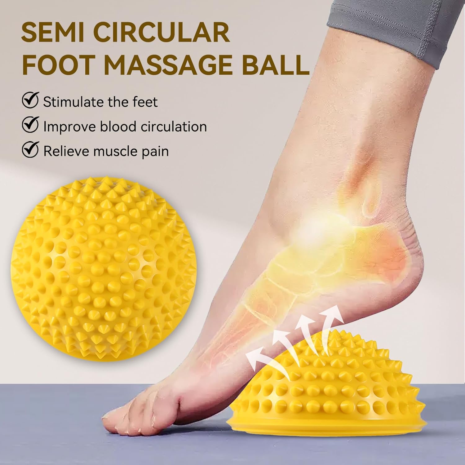 Bola de masaje de pies, semiredonda de PVC con pinchos para pies, cúpula de terapia de equilibrio para yoga, fitness, ejercicio, gimnasio masajeador