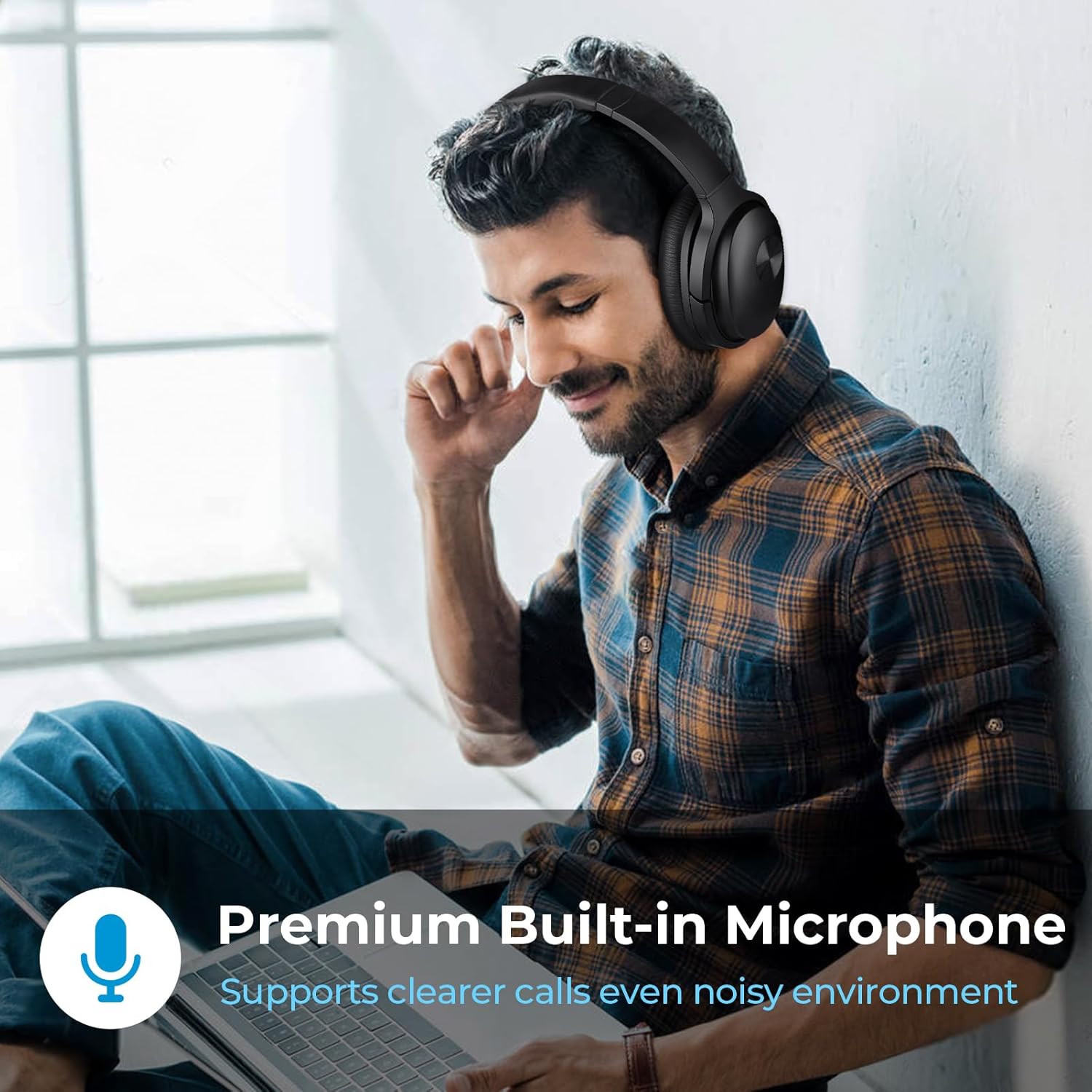 phonicgrid SE7 – Auriculares híbridos con cancelación activa de ruido, auriculares inalámbricos Bluetooth con cancelación de ruido, llamadas ENC,