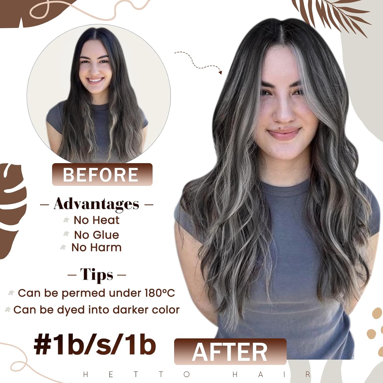 Hetto Micro Loop – Extensiones de cabello humano real de microcuentas preunidas, #1bplateado, negro degradado a plateado con micro enlace,