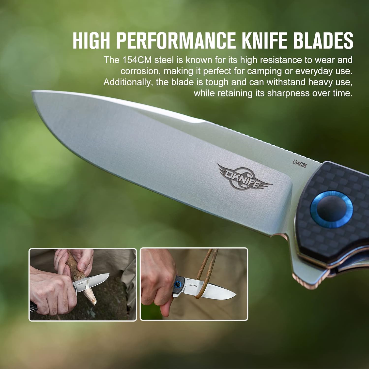 OKNIFE Freeze – Cuchillo de bolsillo EDC con mango de fibra de carbono y hoja de acero de 60.6 in con cuchillo plegable táctico Freeze