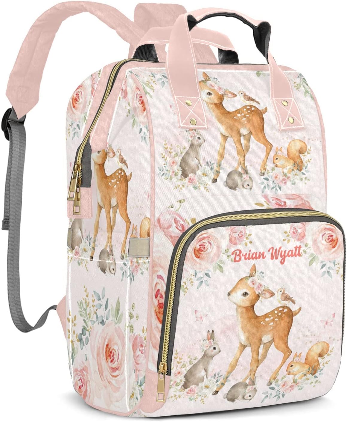 Bolsas de pañales personalizadas de gran capacidad, mochila personalizada con nombre de león y zorro, ciervo, mochila informal para regalos, Diseño