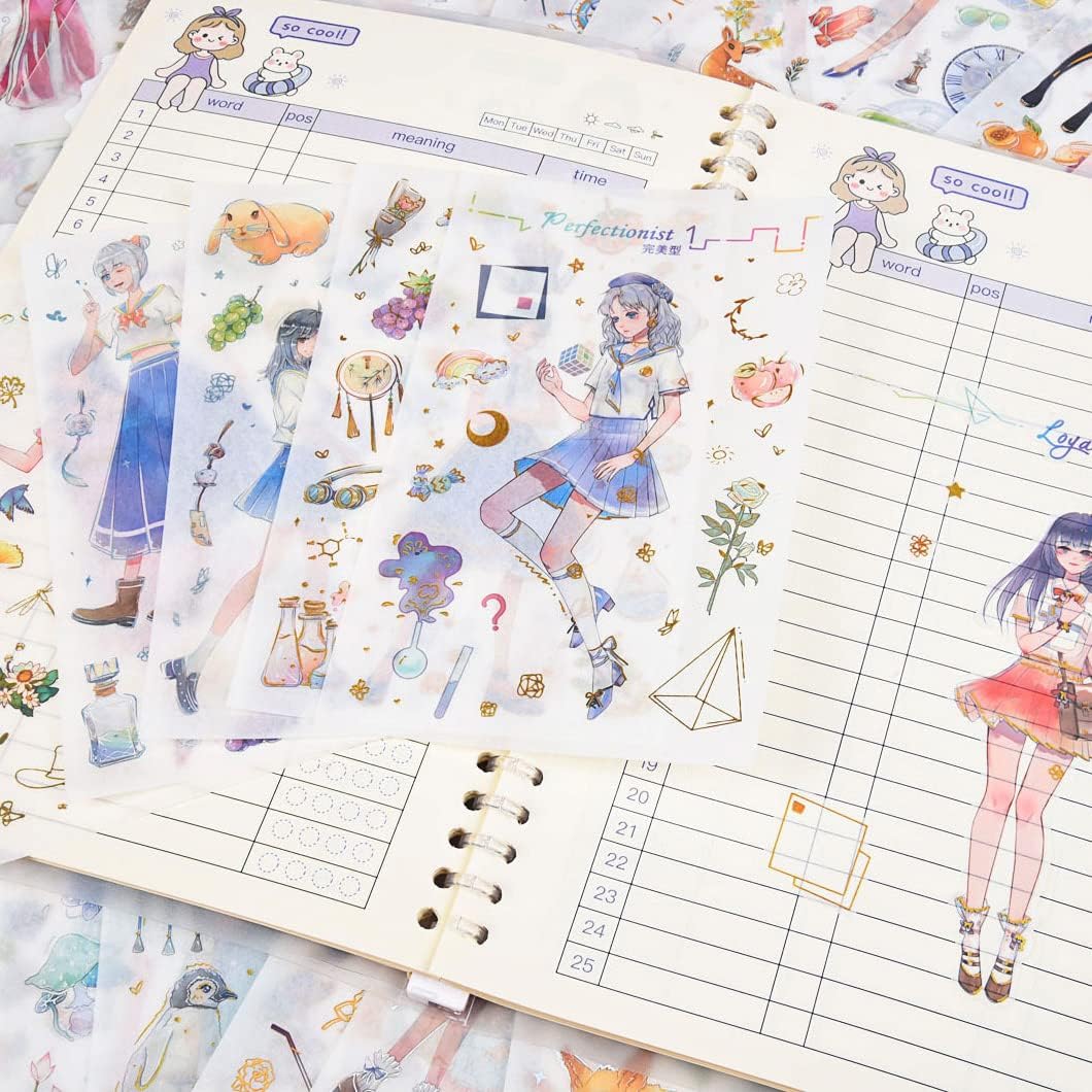 Calcomanías Kawaii de anime para álbumes de recortes, 36 hojas de Washi, lindos collages de recortes, calcomanías de personajes para manual