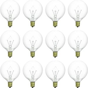 Sunlite Bombilla incandescente G16.5 de globo transparente, 25 vatios, 180 lúmenes, 120 voltios, base de tornillo de candelabro E12, compatible con Sunlite Bombilla incandescente G16.5 de globo transparente, 25 vatios, 180 lúmenes, 120 voltios, base de tornillo de candelabro E12, compatible con