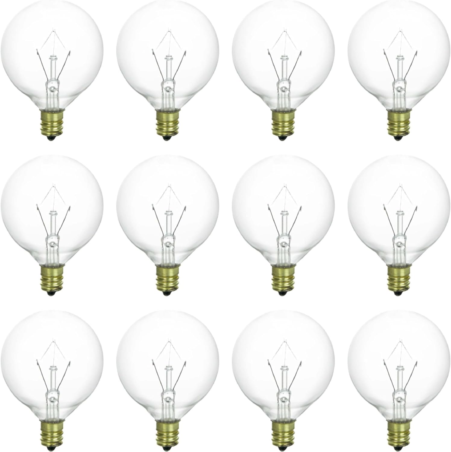 Sunlite Bombilla incandescente G16.5 de globo transparente, 25 vatios, 180 lúmenes, 120 voltios, base de tornillo de candelabro E12, compatible con