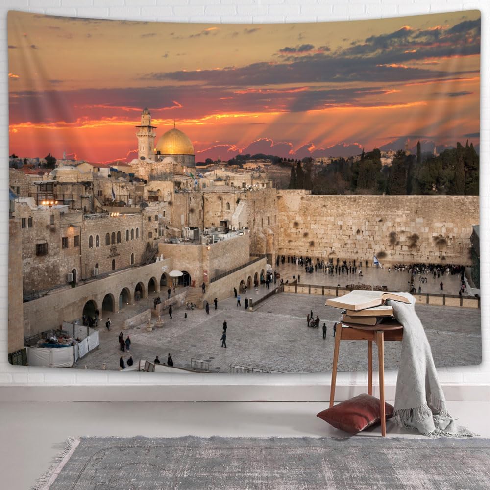 Tapiz de pared occidental de la ciudad de Jerusalén, decoración de Kotel Sukkah, tapices de pared de lamentación occidental para dormitorio,