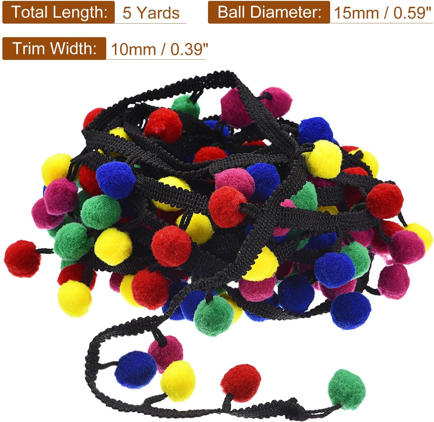 uxcell 5 yardas con flecos de pompón, accesorio de costura de cinta para manualidades, para el hogar, cortina, ropa, almohada, decoración, tipo de