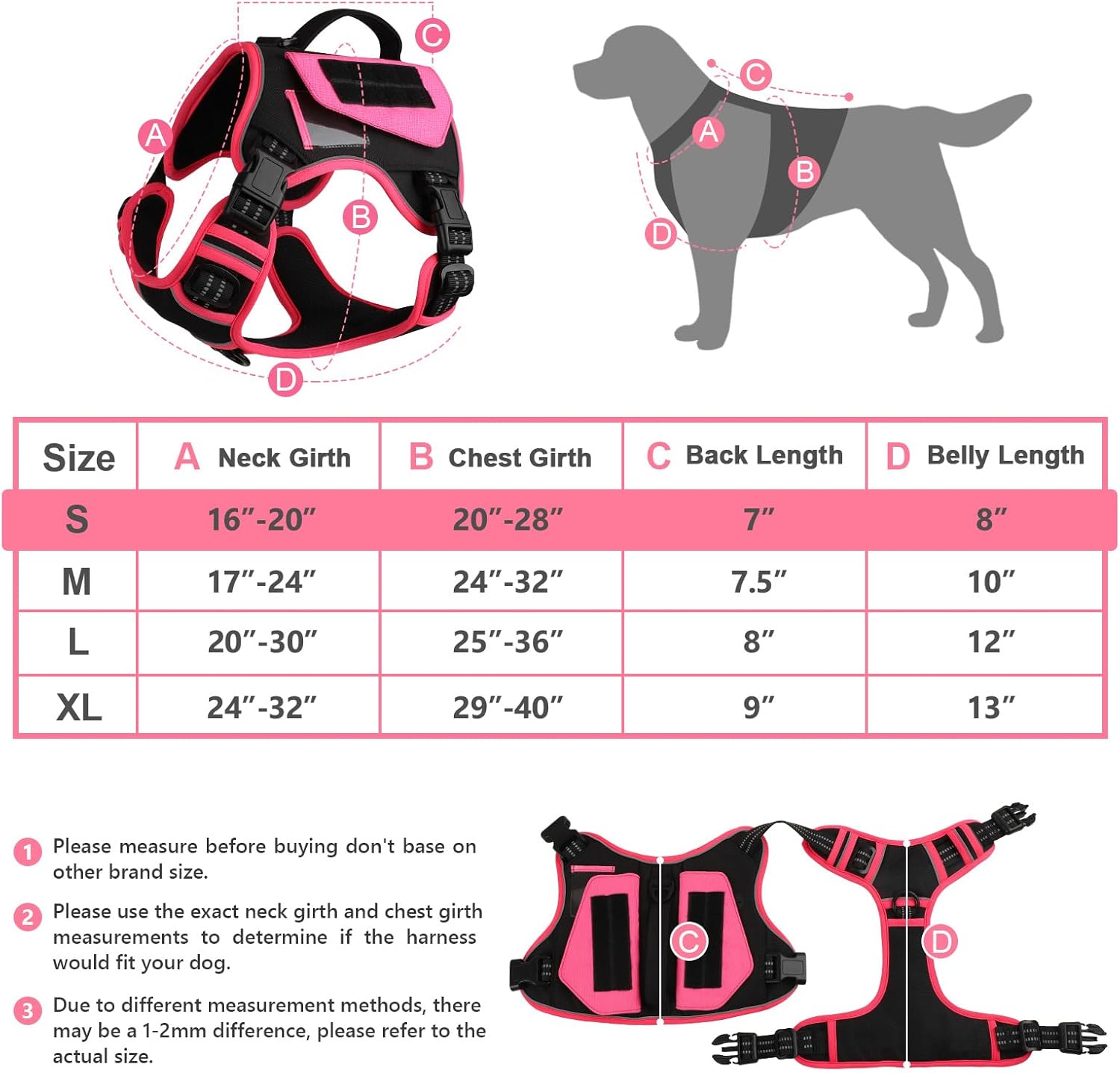 WINGOIN Arnés táctico para perros pequeños, arnés antitirones con asa, 2 bolsillos, chaleco reflectante para perro, hebilla de metal, arnés