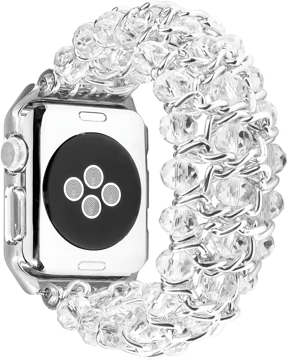 fohuas – Pulsera de cuentas con purpurina compatible con Apple Watch para mujer, transparente de 1.496 in, 1.575 in, 1.614 in, 1.654 in, 1.732 in,
