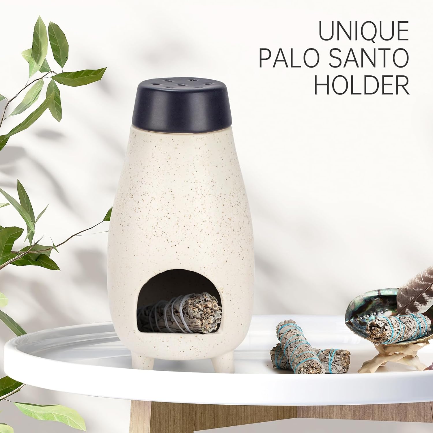 Soporte de incienso grande 3 en 1 para palitos de palo santo, paquetes de incienso de cono, quemador de incienso de cerámica hecho a mano, receptor