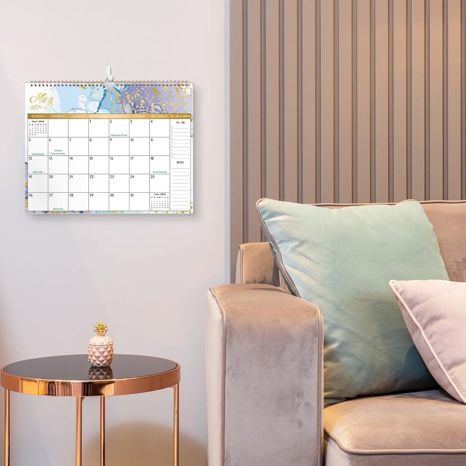 SKYDUE Calendario de pared 2024, 14.5 x 11.5 pulgadas, calendario 2024 encuadernado en espiral, enero de 2024 a junio de 2025, 6 diseños estéticos,