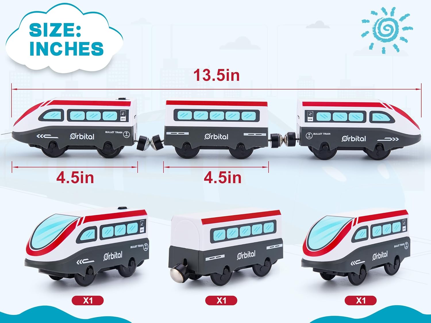 Tren a pilas para pista de madera, juego de tren bala motorizado, tren eléctrico con conexión magnética, juego de tren locomotora con sonido para