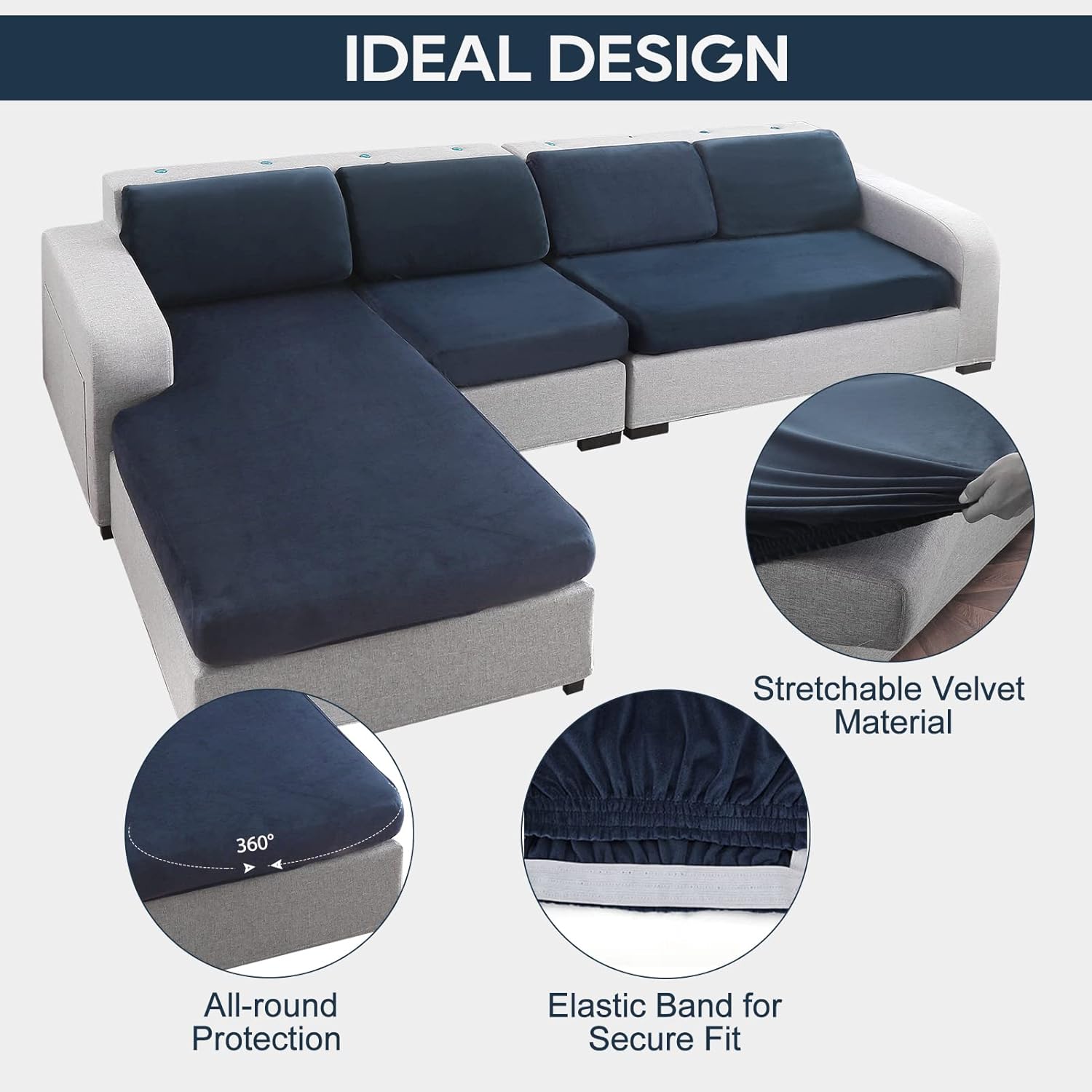Funda de terciopelo para sofá modular y respaldo, funda de cojín gruesa y elástica para sofá modular grande (1 funda de cojín para respaldo, azul