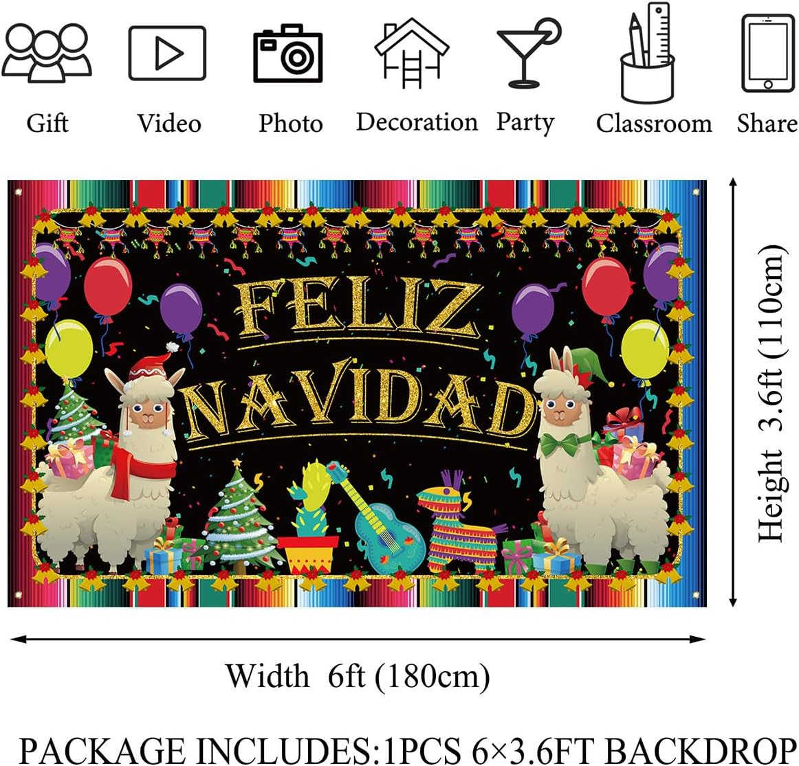 Decoración de Navidad mexicana, telón de fondo de Feliz Navidad, cartel de Feliz Navidad, decoración de Navidad mexicana para el aula y el hogar