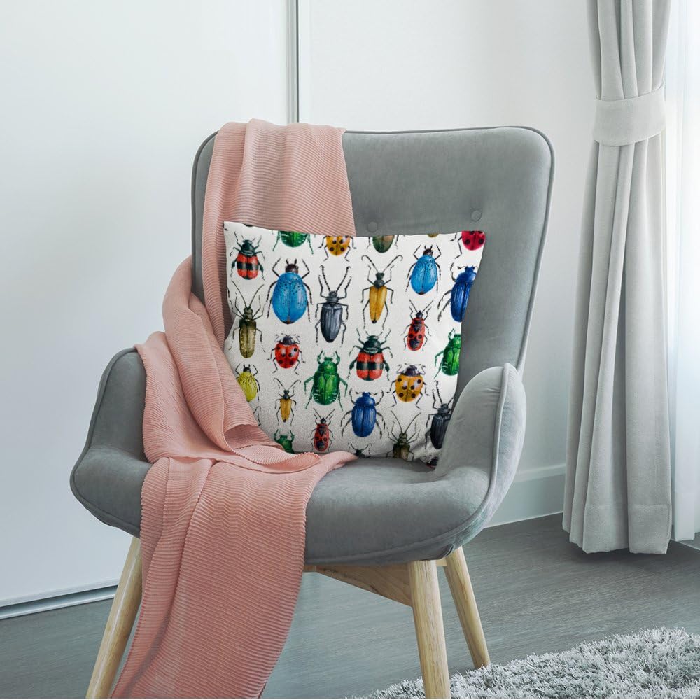 HGOD DESIGNS Beetles – Funda de almohada, decorativa, diseño de escarabajo, acuarela, hexápodo, insecto, algodón, lino, para exteriores, interiores,