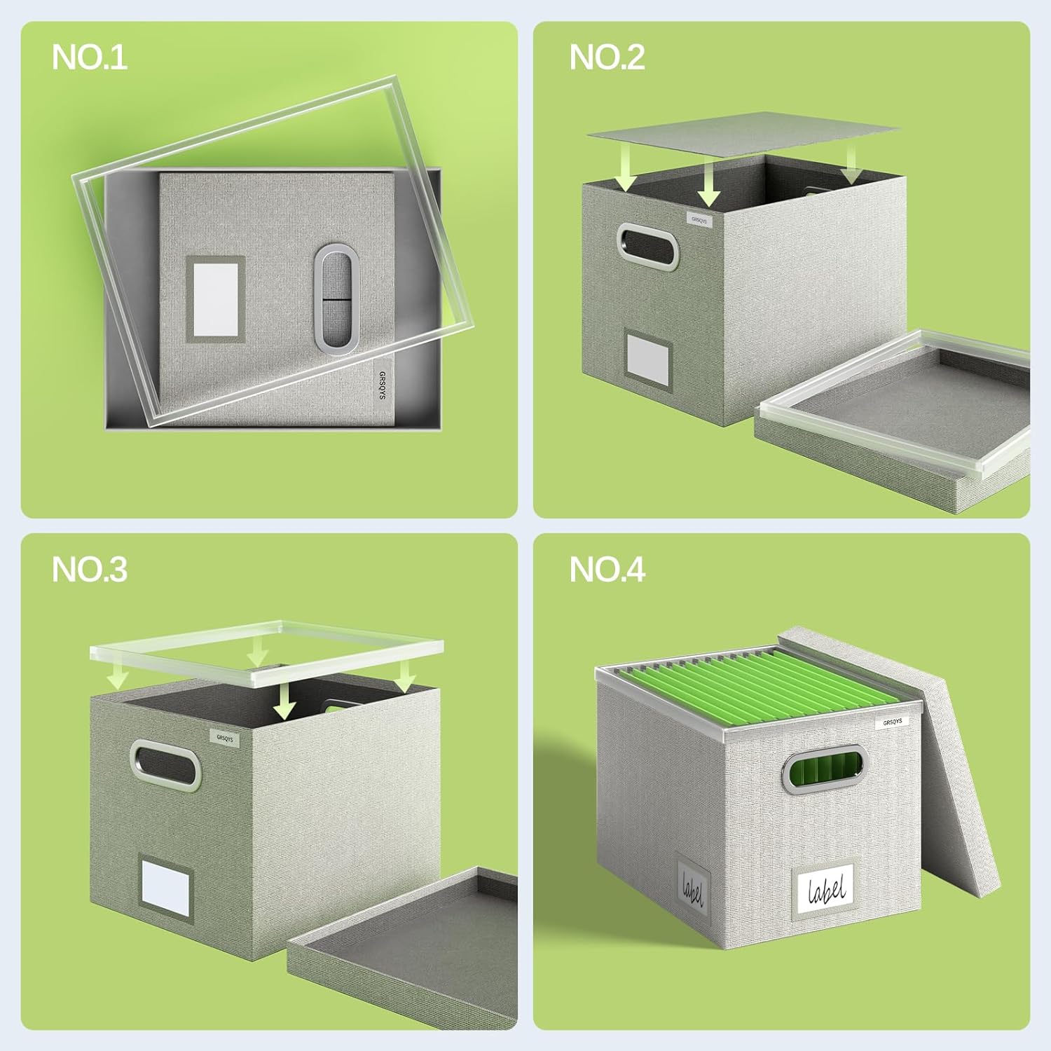 GRSQYS Caja organizadora de archivos para colgar archivos con tapa, juego de 3 carpetas decorativas colgantes con marco de plástico de una pieza