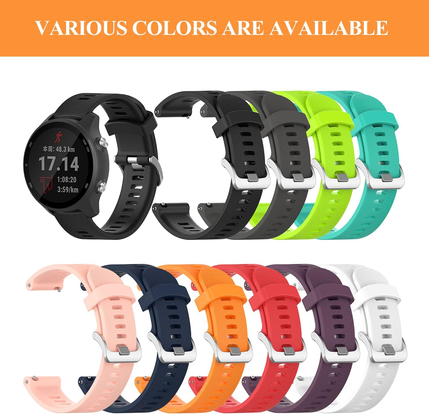 Anuoli Correa de repuesto compatible con Garmin Forerunner 245, 0.78 pulgadas para Galaxy Watch 55 Pro, Garmin Vivoactive 3 Forerunner 645245 Music