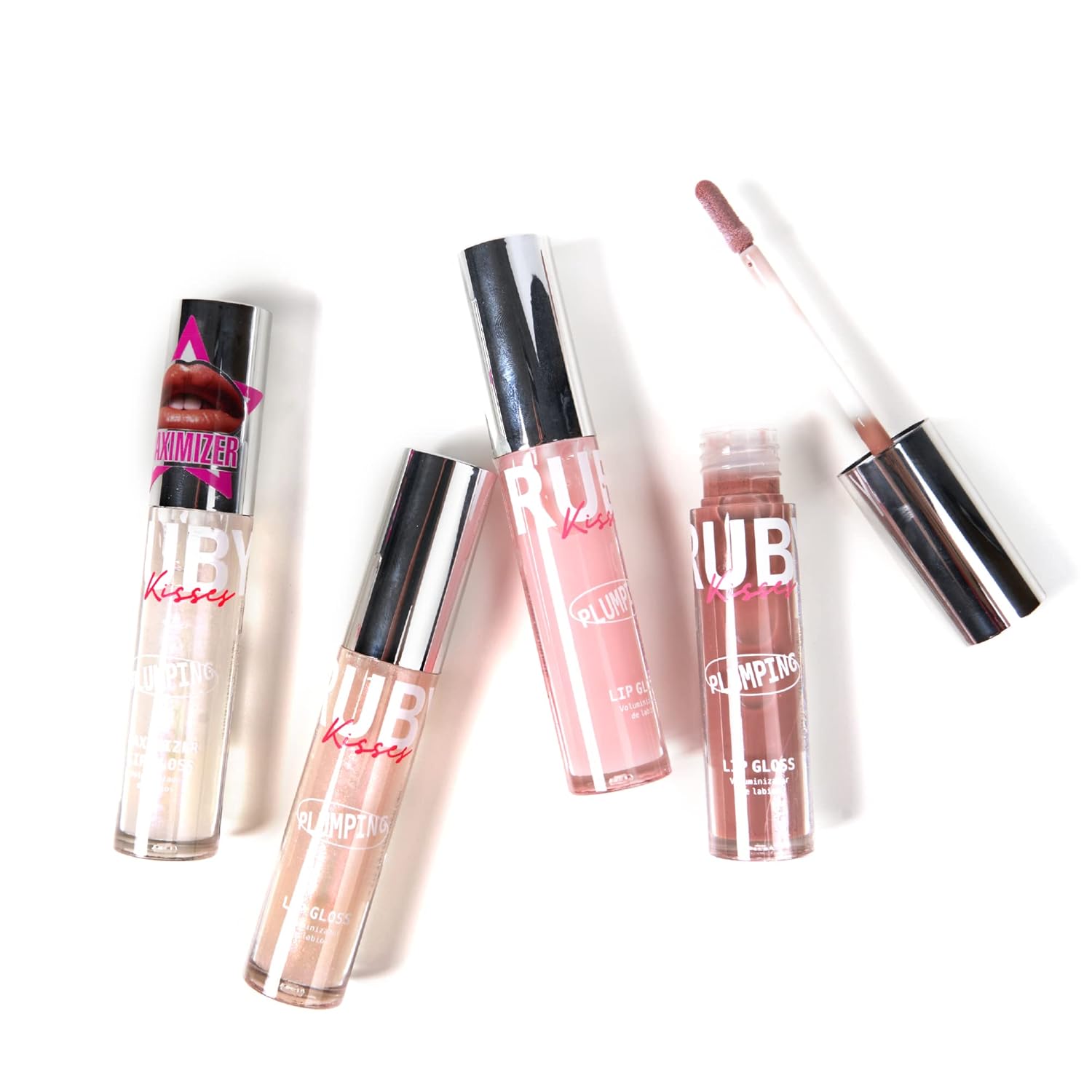 Ruby Kisses Plumping Lip Gloss  Hidratante, voluminoso, de alto brillo, sin crueldad animal, suavizante, maximizador de labios instinto, 4 colores,