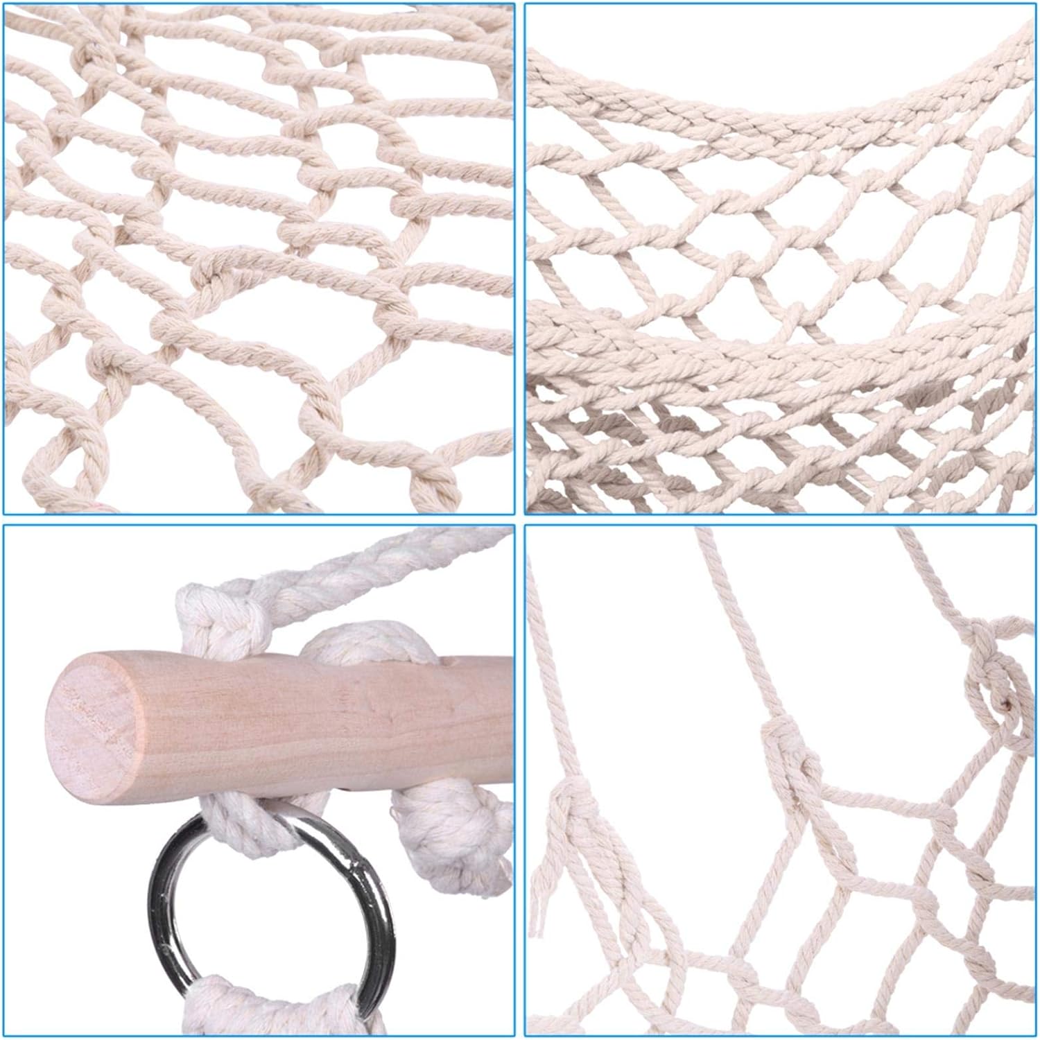 Silla colgante de cuerda para airecielo, color beige, hamaca colgante de macramé, silla columpio de cuerda de malla tejida hecha a mano para