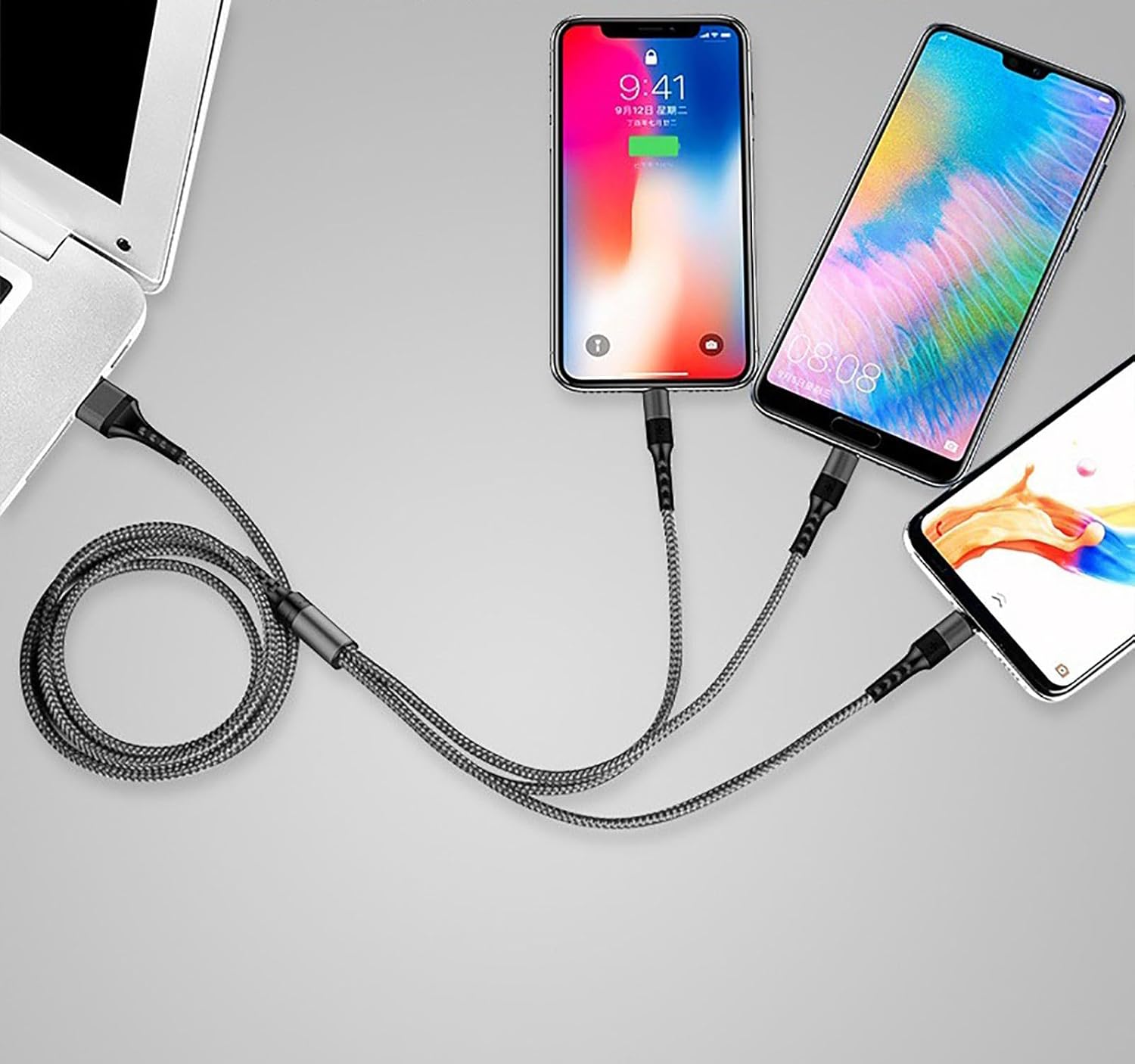Cable de carga múltiple de 6 pies, adaptador de cable de carga múltiple universal 3 en 1 trenzado de nailon con puerto IPtipo Cmicro USB para