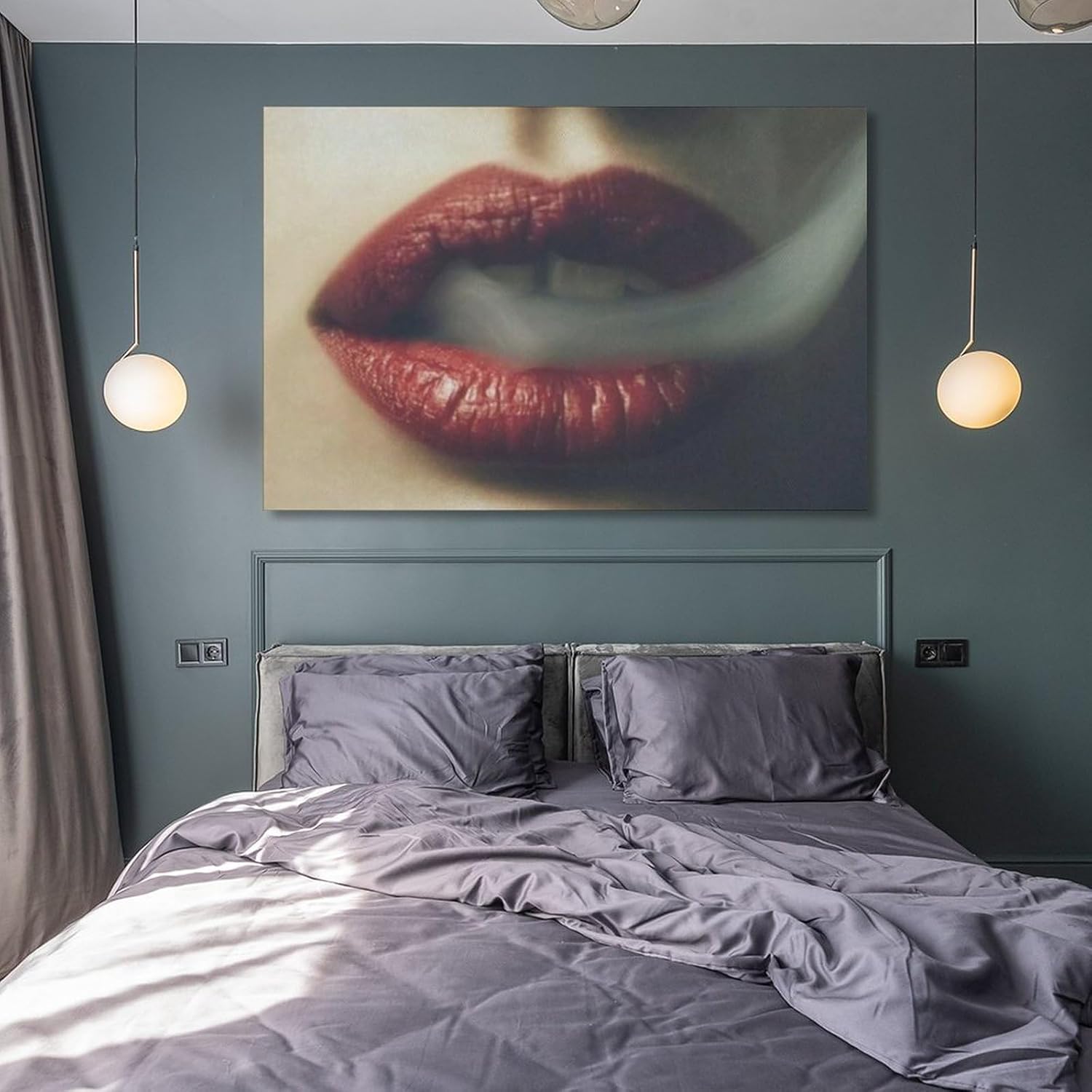 Pósteres modernos de arte de pared, póster de arte de moda con labios rojos, mujer, fumar, póster de arte de cueva de hombre, pósteres e impresiones