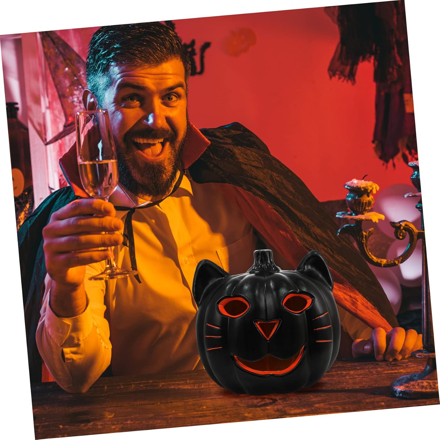 YARNOW 2 piezas de decoración de mesa de comedor de Jack-o-Lantern, adornos de Halloween, decoración de mesa de comedor, luces de calabaza de