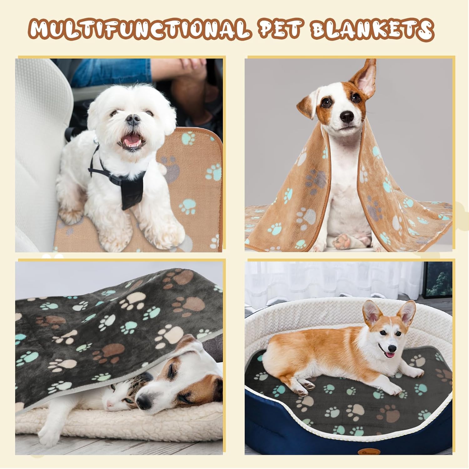 YUEPET Mantas impermeables para perros, paquete de 2 mantas lavables para perros para la cama, sofá, protector de forro polar de franela para