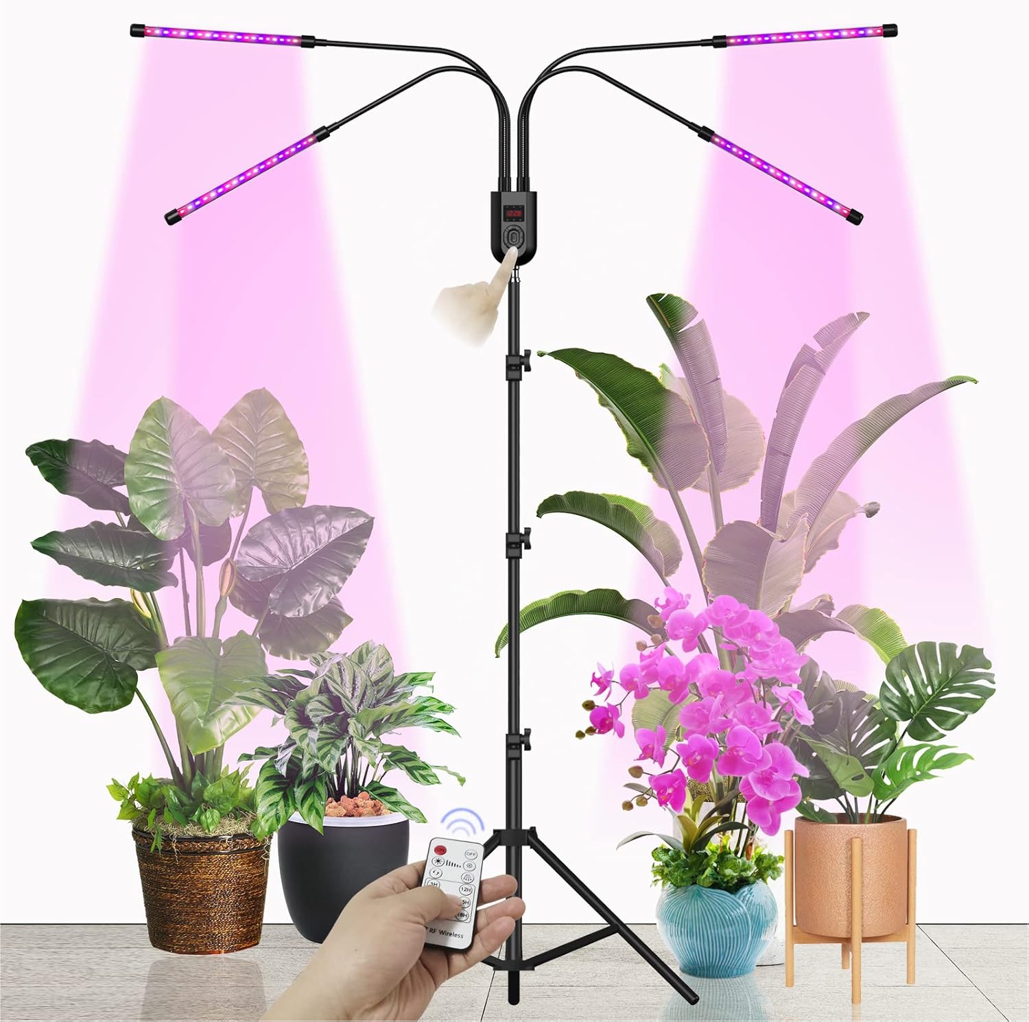 Luces de cultivo de plantas, luz LED de espectro completo para plantas de interior, lámpara de cultivo con 11 niveles regulables, 6 modos,
