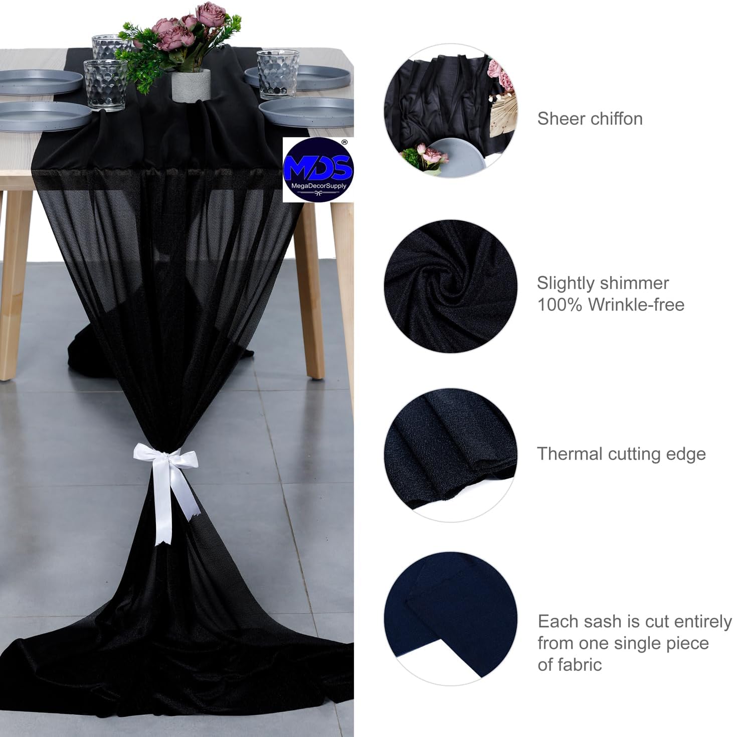MDS – Paquete de 1 camino de mesa de gasa de 14 pies de 29 x 170 pulgadas, camino de mesa romántico rústico para decoración de bodas, fiestas de