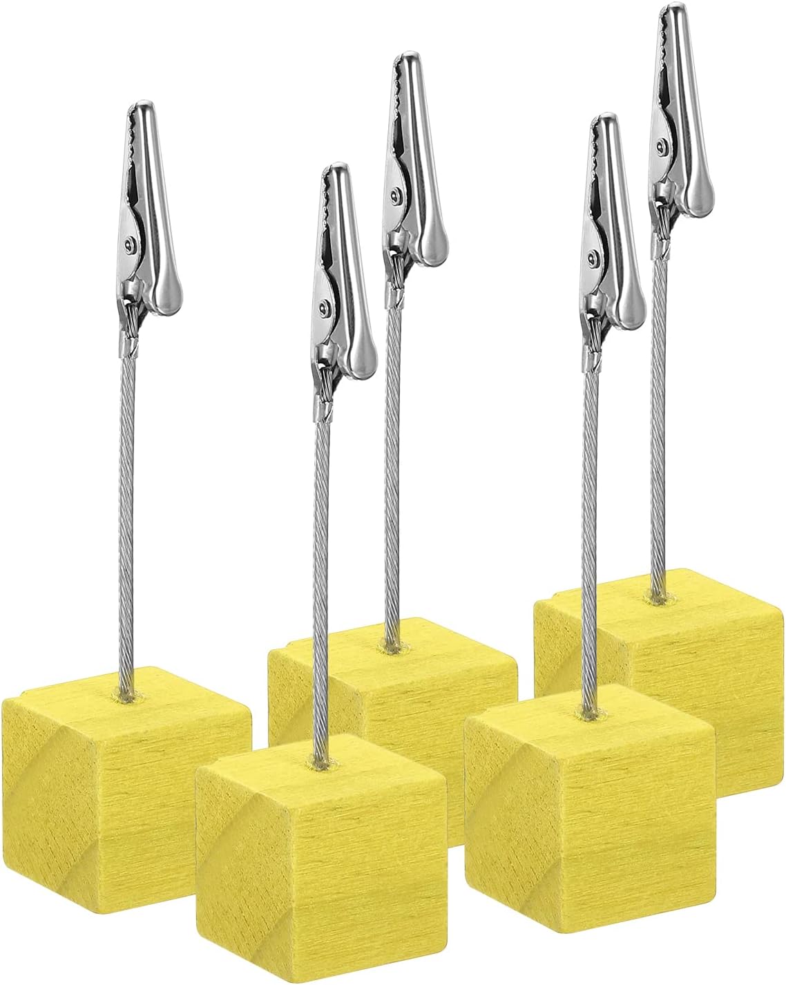 PATIKIL Soporte para tarjetas de lugar, paquete de 5 soportes con clip para notas con cierre de cocodrilo, base de madera para fotos, papel de