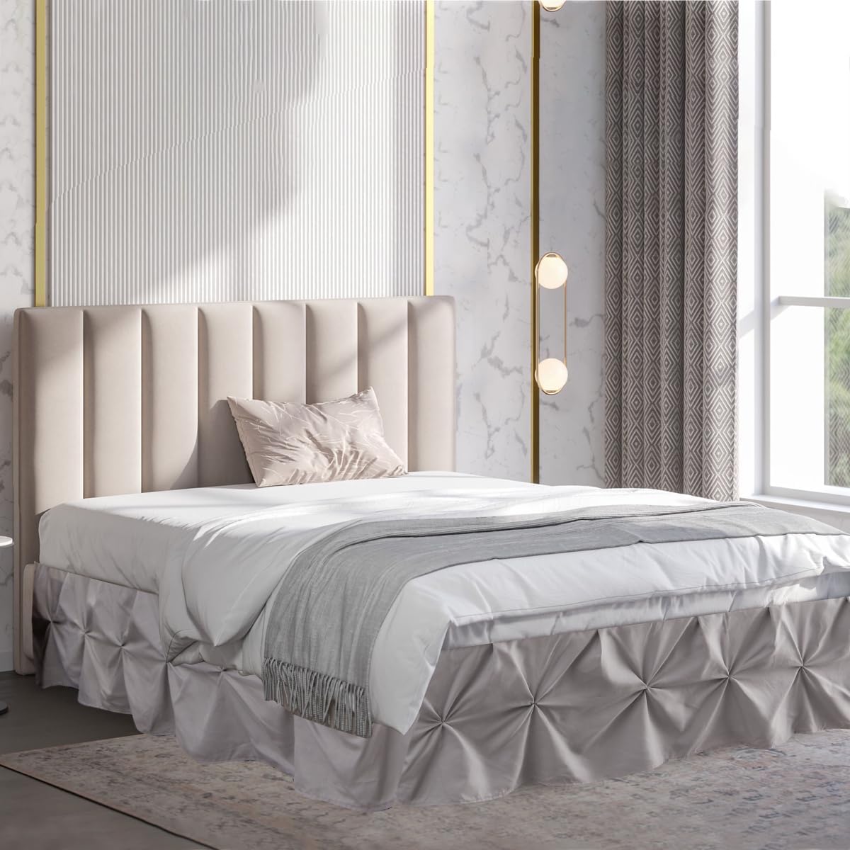 Holawakaka Falda de cama gris claro, tamaño individual, faldas de cama plisadas de 16 pulgadas de caída, falda de cama gris de microfibra prémium de