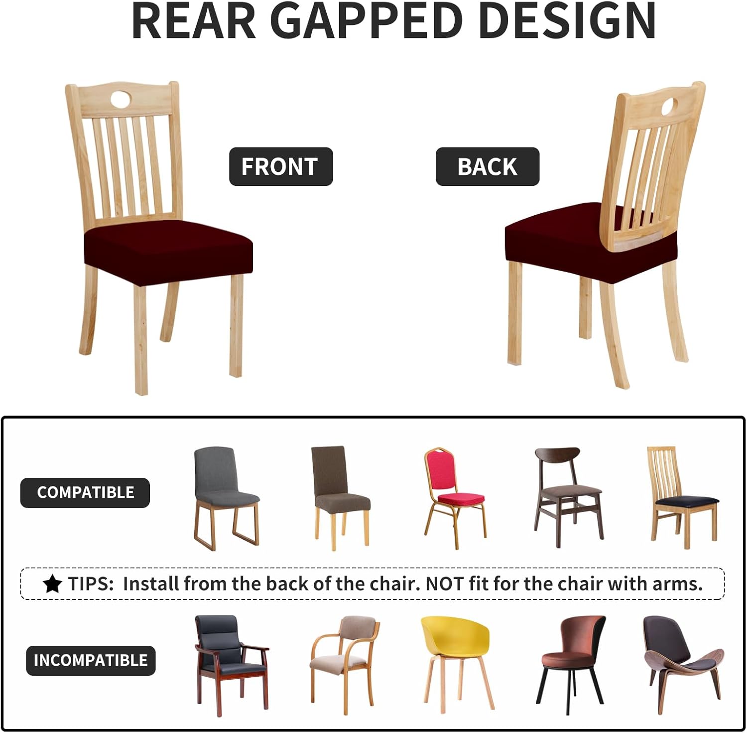 Easy-Going Juego de 4 fundas de asiento 100% impermeables para sillas de comedor, fundas de asiento elásticas protectoras extraíbles y lavables,