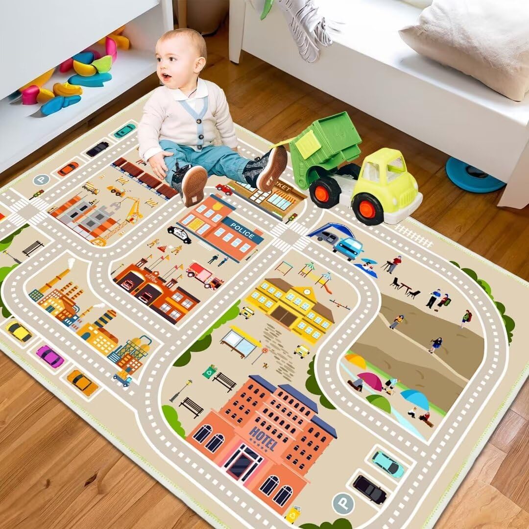 Alfombra de juego para niños, adecuada para aula, sala de juegos con parte trasera antideslizante, alfombra lavable para área de tráfico por