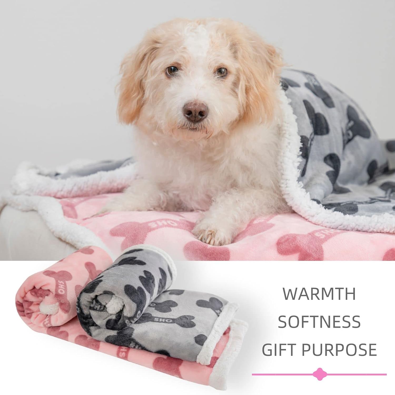 Dog Blankets 6 Pack Flannel Fleece Sherpa Puppy Throw Blankets Bulk 30×43 Inch Warm Sleeping Ultra Soft Bone Printed Plush Fluffy Paw Mat for Pet