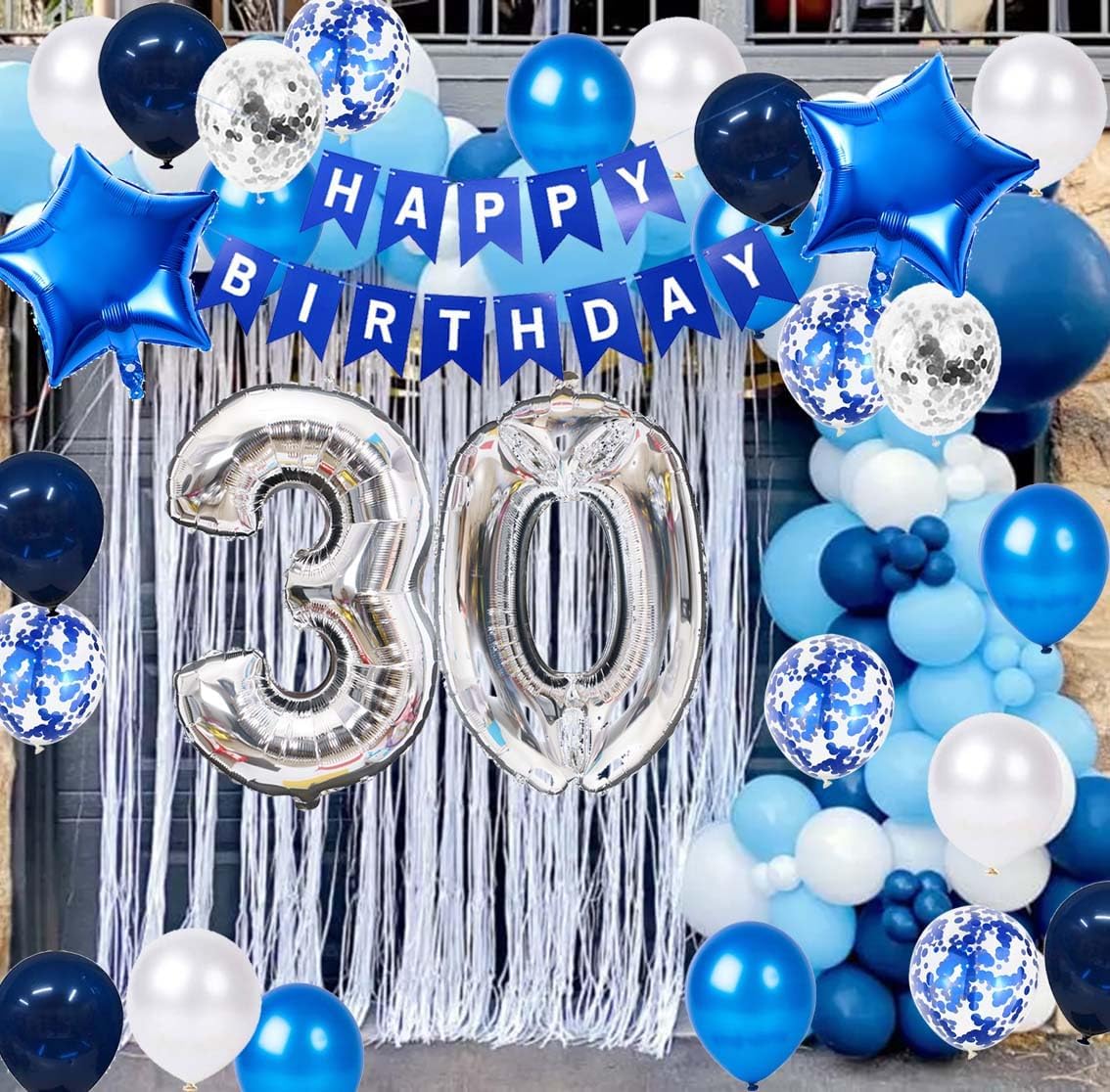 Decoración de fiesta de cumpleaños número 30, globos de látex de papel de aluminio con estrella de 30 años, globos de confeti para hombres, él,
