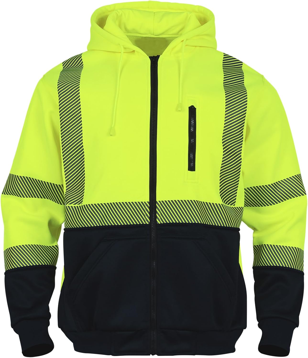 Alta visibilidad ANSI Clase 3 Reflectante de Seguridad Fleece Sudadera con capucha para hombres Hi Vis Sudaderas Chaqueta con cremallera