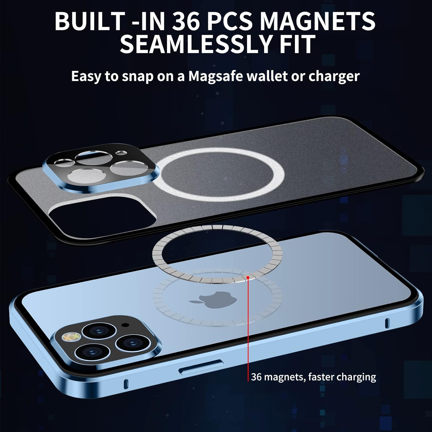 Jonwelsy Funda para iPhone 13, compatible con Magsafe funda de protección de cuerpo completo de 360 grados, parachoques magnético de metal de