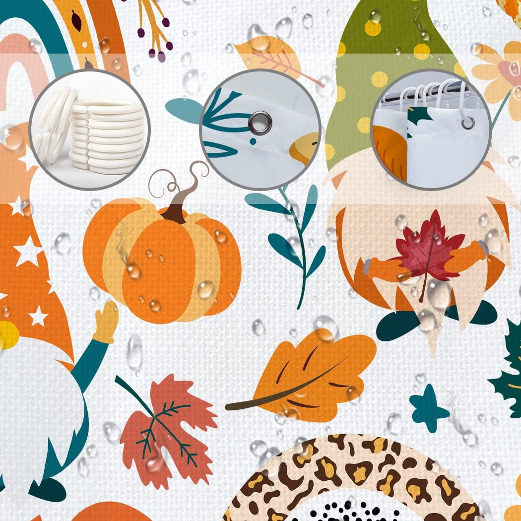 Juirnost Cortina de ducha de gnomo de calabaza otoñal, cortina de ducha para el día de Acción de Gracias, decoración de bañeras de baño, decoración