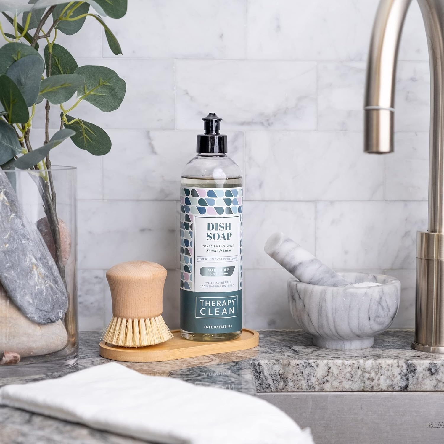 Therapy Clean – Jabón para platos, fragancia 100% natural, líquido para lavar platos a base de plantas (Sal marina y eucalipto (calma y calma), 16
