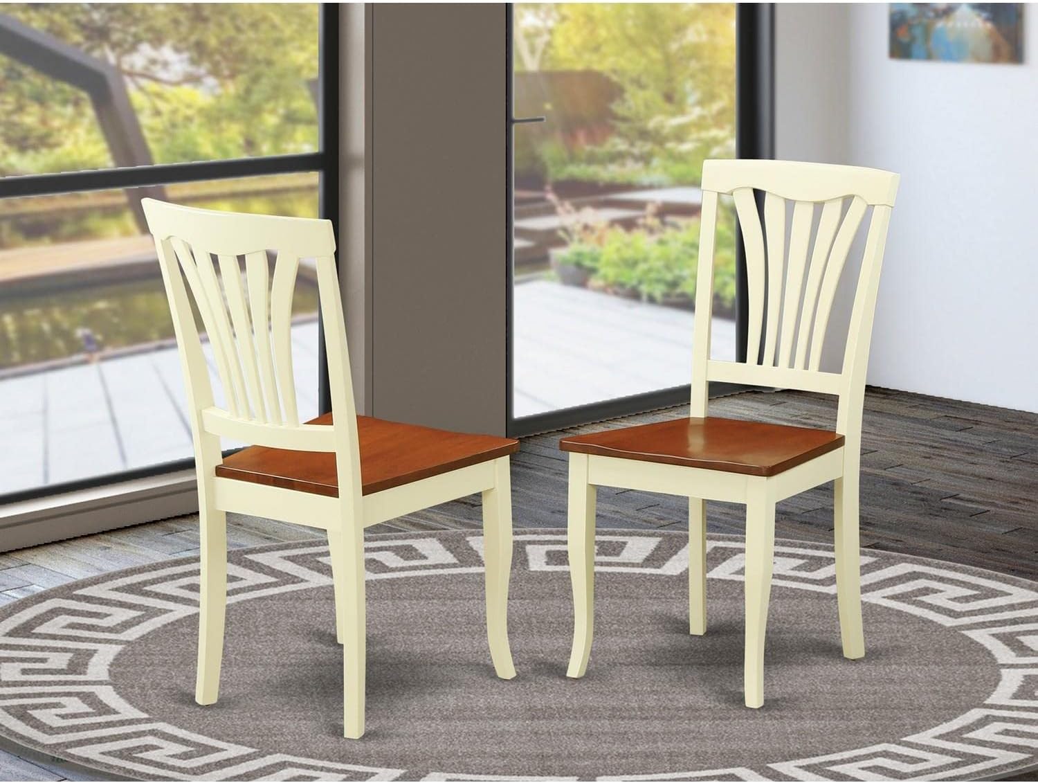 East West Furniture AVC-WHI-W Avon – Sillas de comedor de cocina  Sillas de asiento de madera maciza con respaldo de listones, juego de 2, suero de