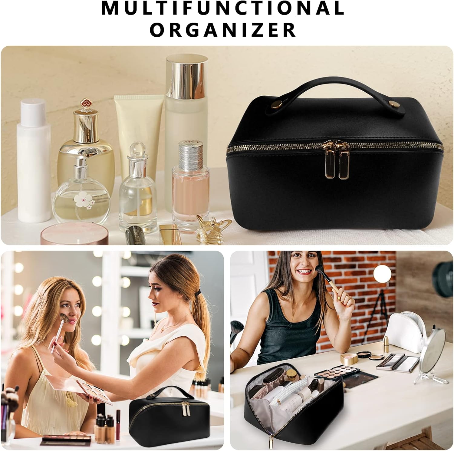 YOCETORY Nuevo bolso del maquillaje, bolso cosmético de cuero de la PU 2023, Negro2, Moderno