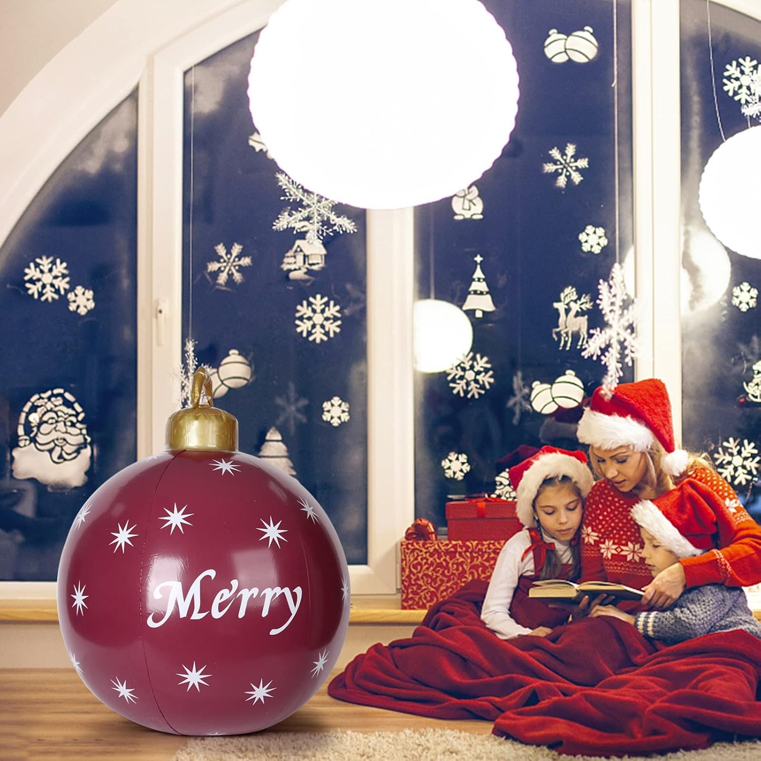 Bolas inflables gigantes de PVC de Navidad, adornos inflables de Navidad de 24 pulgadas, decoraciones al aire libre, bolas inflables de decoración