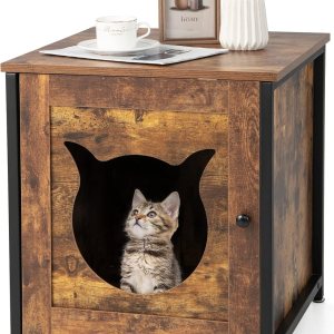PETSITE Caja de arena, gabinete de baño para gatos con marco de metal, mesa auxiliar cerrada para gatos, mesita de noche, caja de arena oculta, PETSITE Caja de arena, gabinete de baño para gatos con marco de metal, mesa auxiliar cerrada para gatos, mesita de noche, caja de arena oculta,