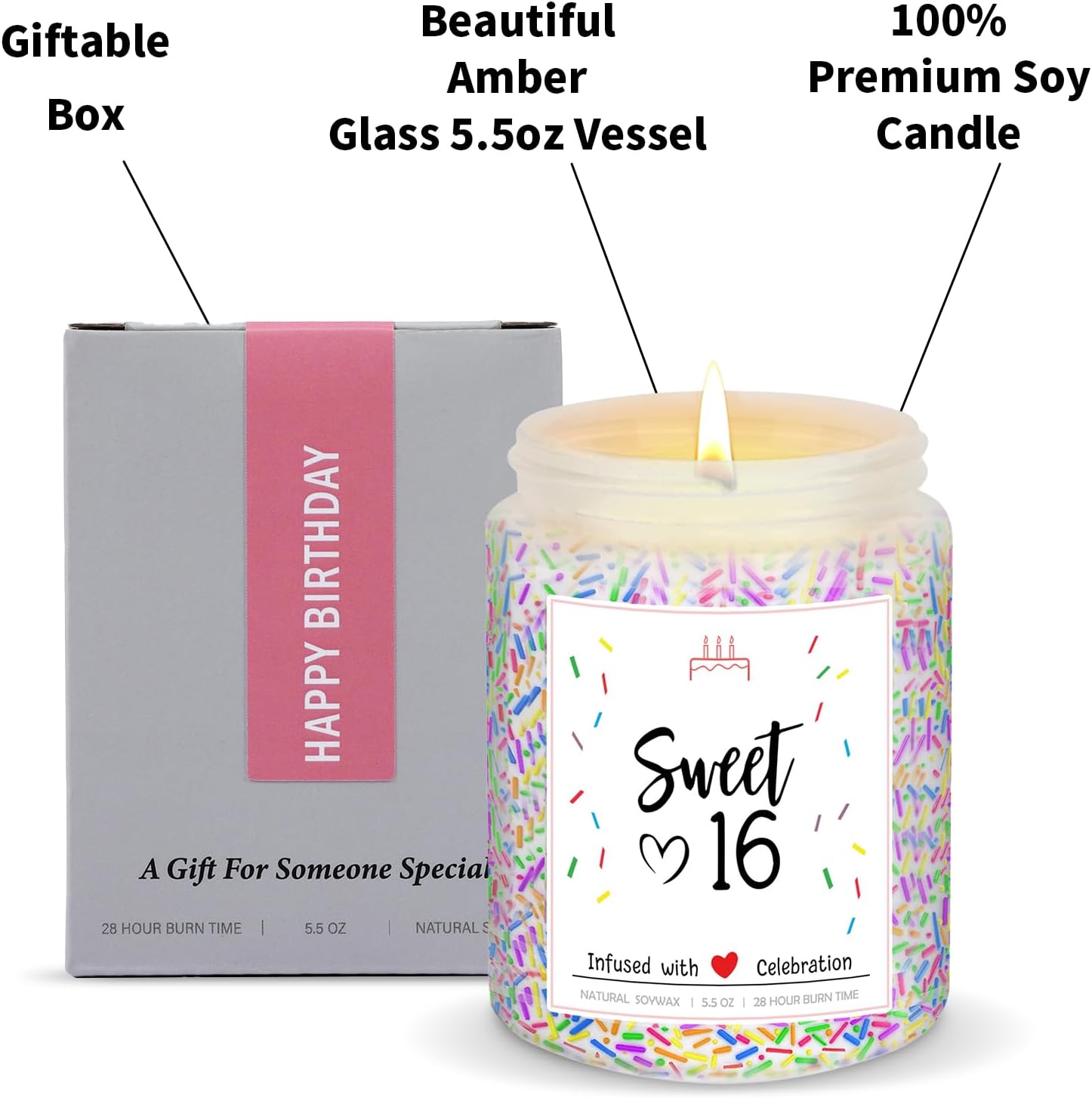 Aroma de pastel de cumpleaños de vainilla con velas de chispas  Dulce 16  Regalos de cumpleaños de Navidad para mujeres, regalo único de cumpleaños