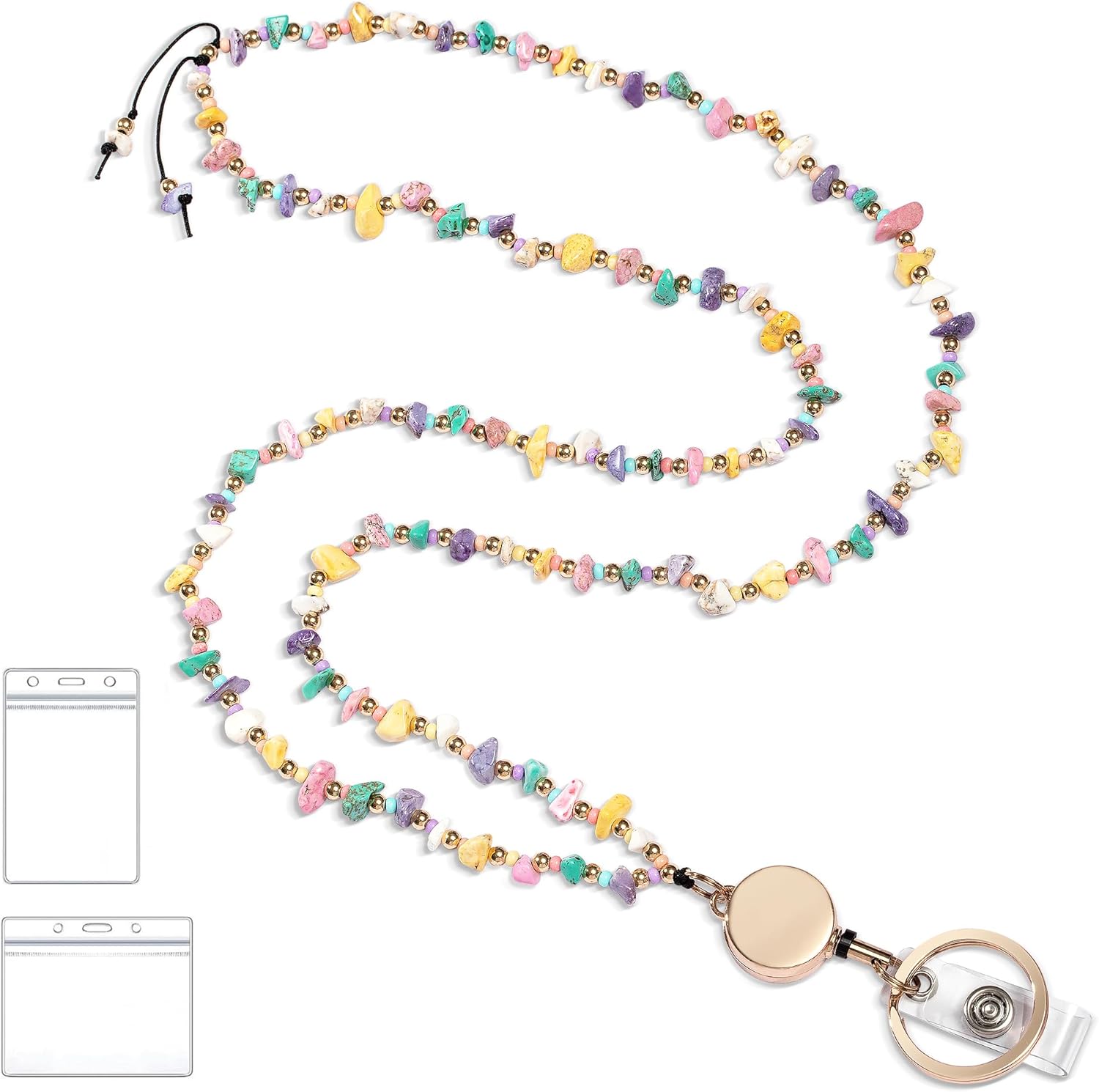 Cordón para tarjetas de identificación y llaves, cordones de cuentas de piedra natural para mujeres y profesores