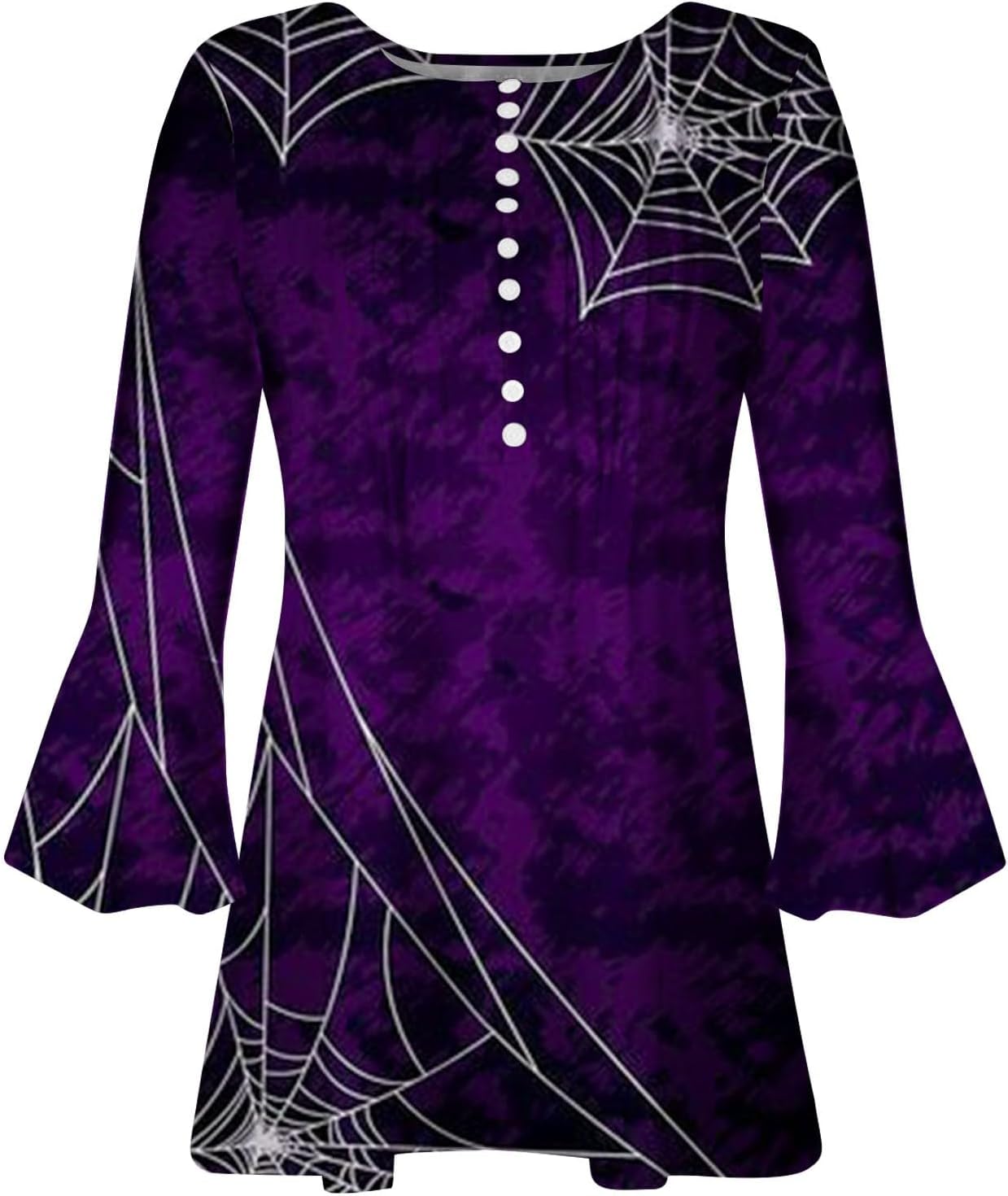 symoid Camisas de Halloween para mujer, manga 34, con botones, cuello en V, divertido gráfico de calabaza, plisadas, bohemias, camisas elegantes