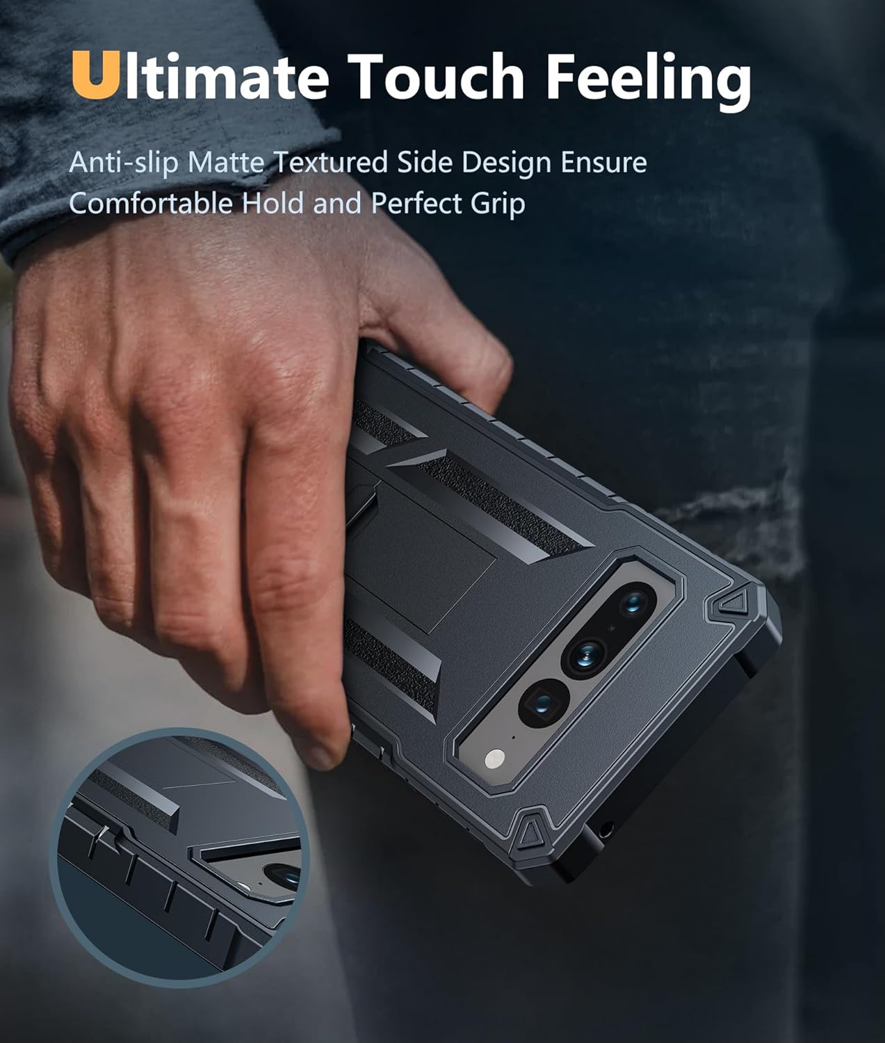 FNTCASE Funda para teléfono Google Pixel 7-Pro protección a prueba de golpes con protector de pantalla integrado y función atril, resistente de
