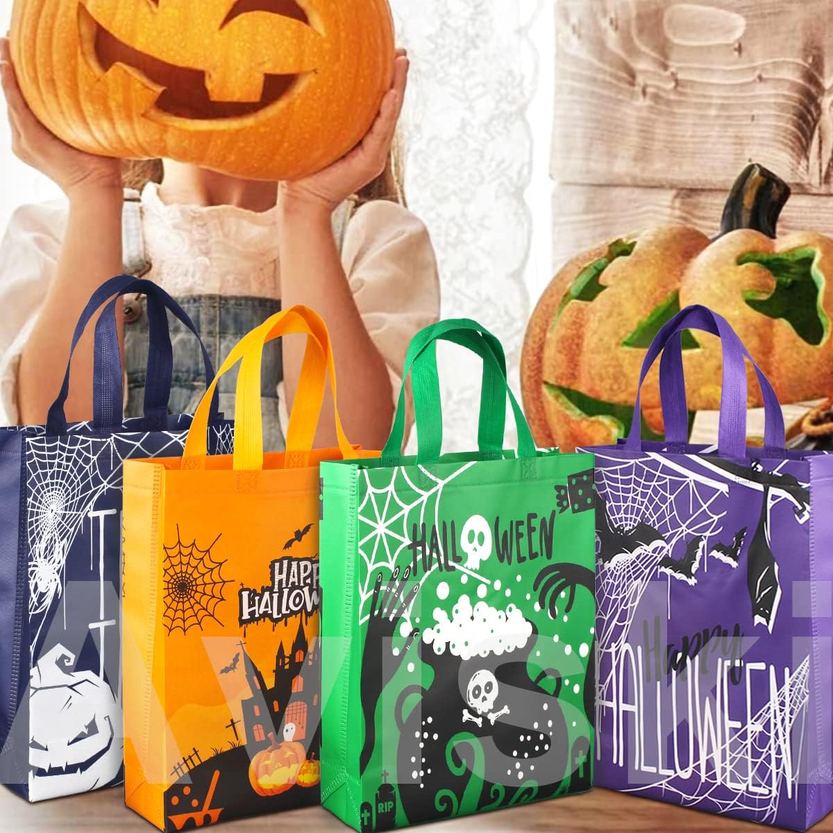 Aviski 6 bolsas de Halloween para dulce o truco, bolsas de Halloween con asas, bolsas de regalo grandes, bolsas multifuncionales no tejidas para