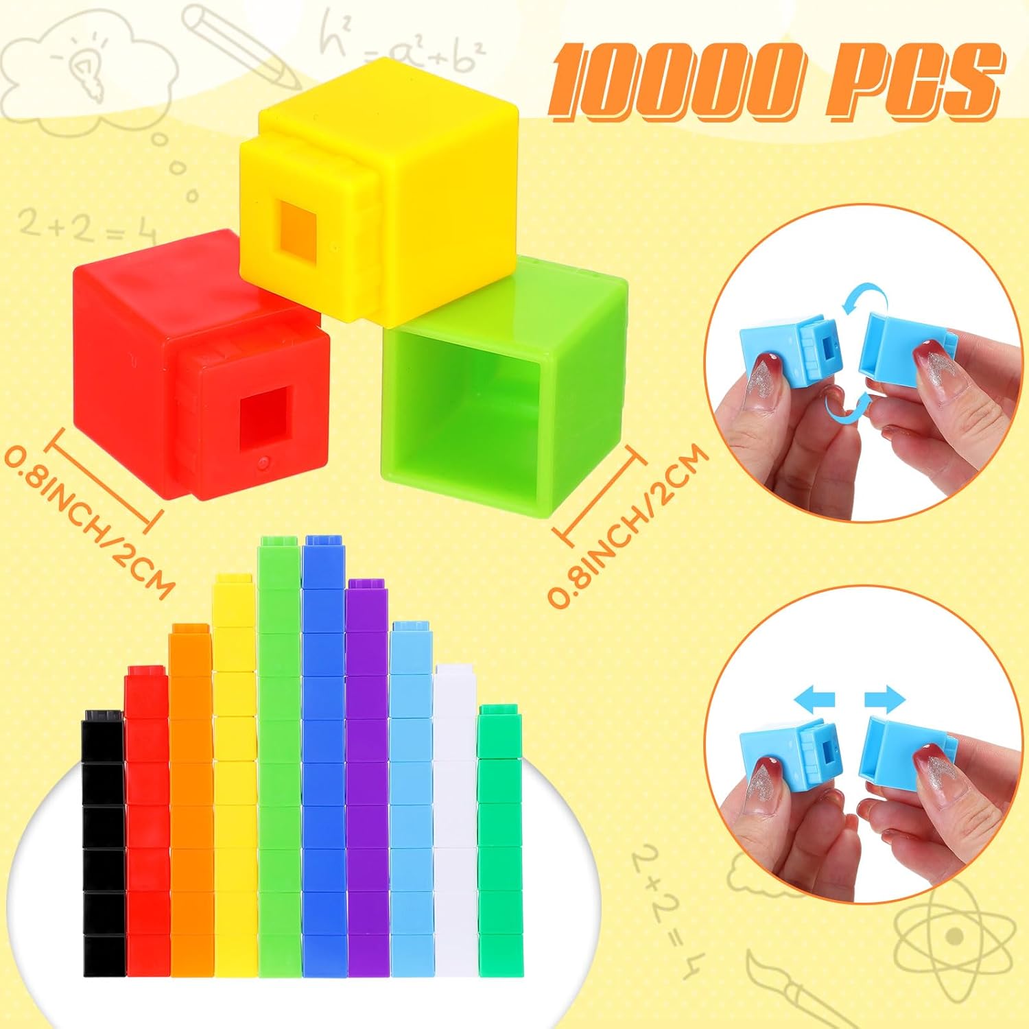 Jenaai 1000 cubos de enlace para contar, bloques de conteo de plástico, cubos de matemáticas coloridos, manipuladores de matemáticas, suministros de