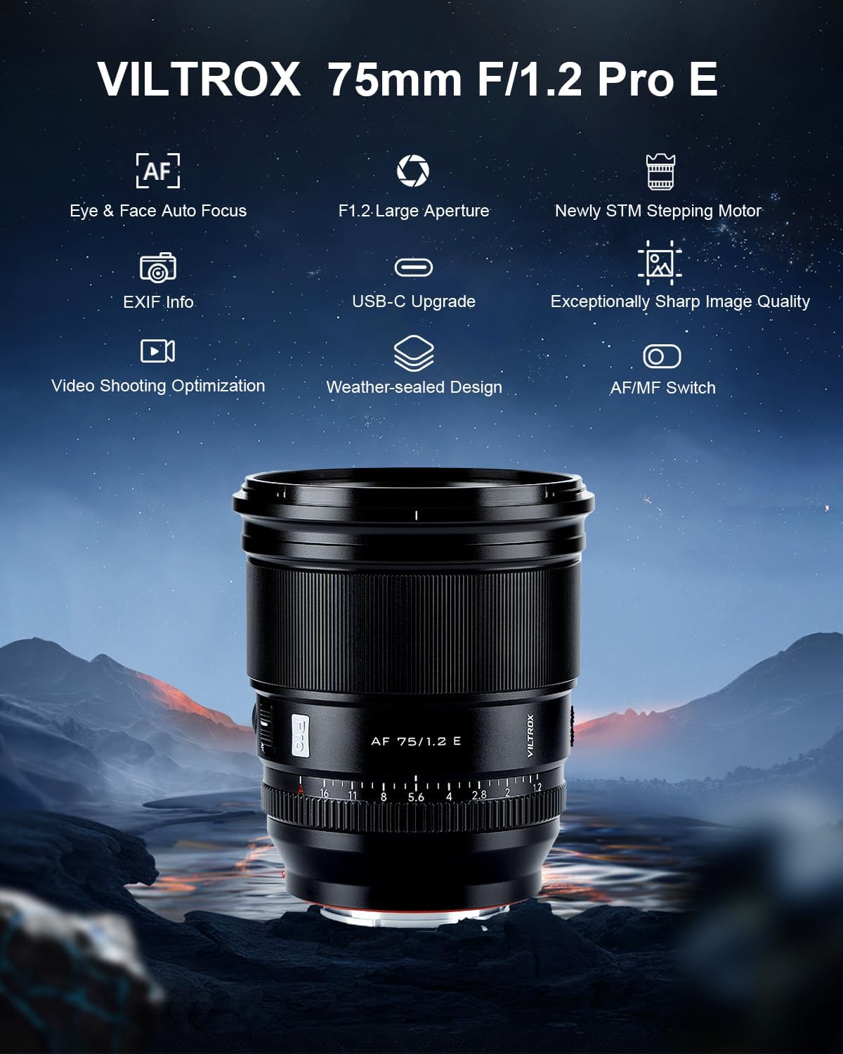 VILTROX Lente EF de 2.953 in f1.2 F1.2 PRO EF para Sony E-Mount Ultra Gran Angular APS-C Auto Focus Prime Lens Compatible con cámaras Sony E-Mount